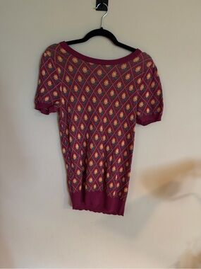 ModCloth Burgundy Diamond Knit Top with Multicolor Floral Accents